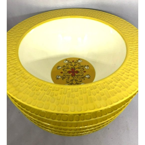 Set of 6 Melamine Threshold Bowls, MCM, 7 1/2" round, 3" Tall, Yellow Rimmed Bow - Picture 5 of 6